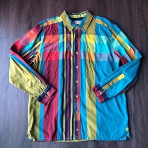 The Territory Ahead Button Down Shirt Men’s XL Colorful Cotton Rainbow Plaid Fun